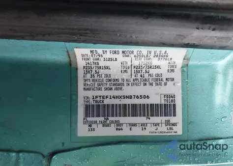 1995 Ford F150 from USA, damaged, VIN 1FTEF14HXSNB76506